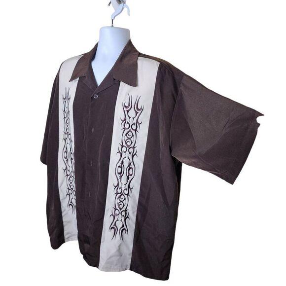 Vintage Y2K Dragonfly Clothing Button Up Embroidered Shirt Mens XL Brown Tribal - Picture 2 of 6